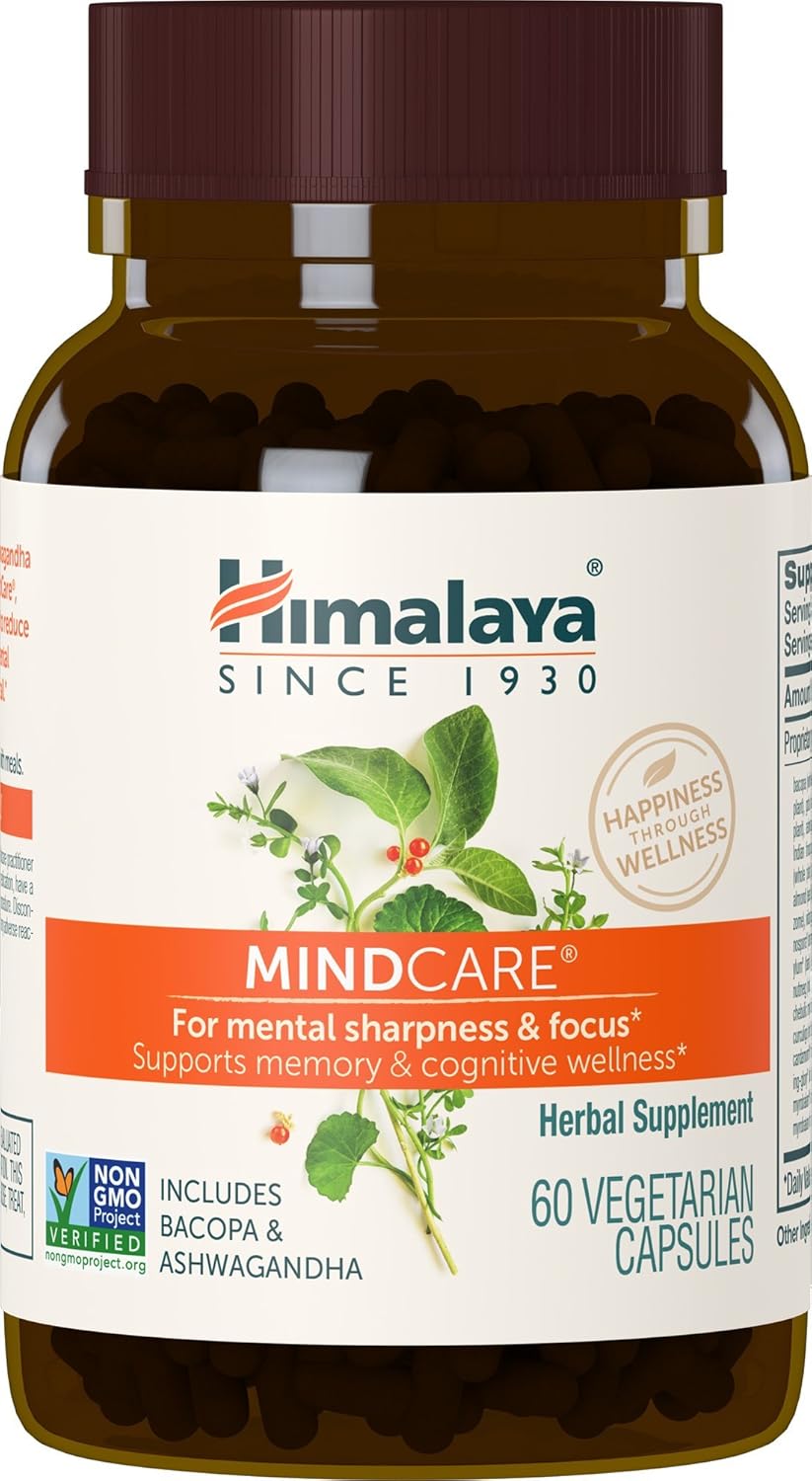 Himalaya Mindcare herbal supplement bottle on a white background