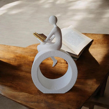 Aura 3D Person Reading a Book on Circular Base Abstract Statue for Home Decor showpiece Figurine Sculpture for Home Decoration Items for Living Room Office Desktop Bookshelf White Art Gift