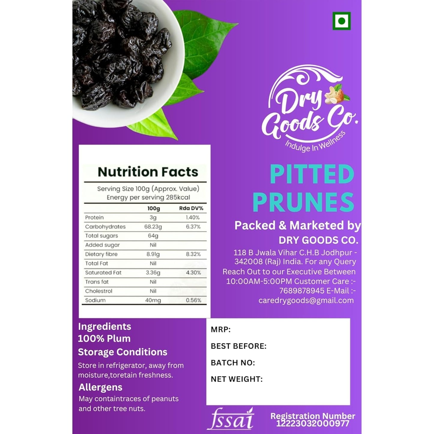 Dry Goods Co Pitted Prunes 200g | No Added Sugar | Premium Dried Plums