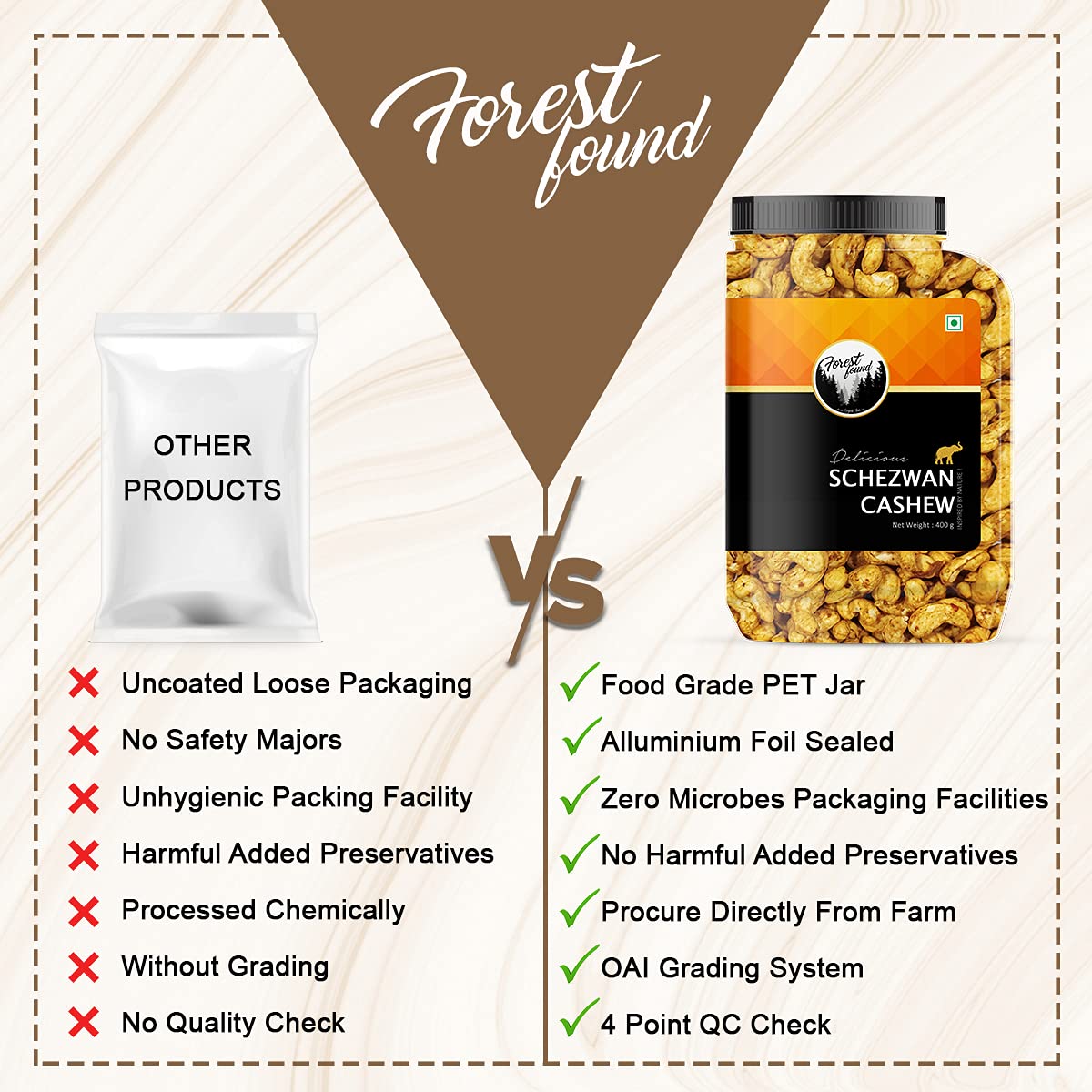 Forest Found Schezwaan Cashews 400g | Dry Oven Roasted & Salted Kaju | Zero Oil & Non-Fried Crunchy Nut Snack | Low Sodium & Protein-Rich | Spicy Flavored Premium Whole Cashews