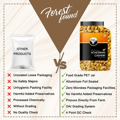 Forest Found Schezwaan Cashews 400g | Dry Oven Roasted & Salted Kaju | Zero Oil & Non-Fried Crunchy Nut Snack | Low Sodium & Protein-Rich | Spicy Flavored Premium Whole Cashews