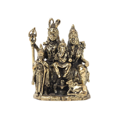Handcrafted Brass Shiv Parivar Idol | Lord Shiva, Goddess Parvati & Lord Ganesha Murti for Home Temple & Pooja Room (Design04: L4 x W3 x H6 cm)