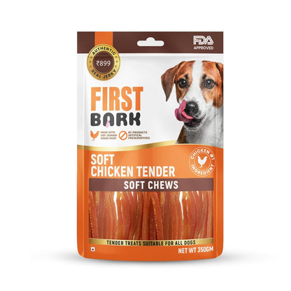 First Bark Dog Treats for Adult Dog & Puppy – Soft Chews Tender Chicken Jerky for Dogs, Small Dogs & Shih Tzu | Easy-to-Chew Puppy Treats & Dog Snacks – Soft Chicken Tenders (350g) x1