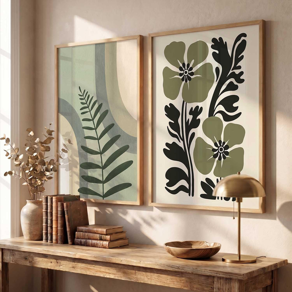 Aesthetic Boho Art Home Decoration | Boho Paintings With Frame For Living Room Bed Room Hotel Wall Decor Digital Reprint Set of 2 (13X17 inch)