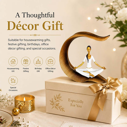 Yoga Lady Statue Polyresin Meditating Woman Figurine for Home & Office Décor 22Cm | Elegant Yoga Showpiece | Zen Décor | Namaste Meditation Idol | Decorative Woman Statue (White)
