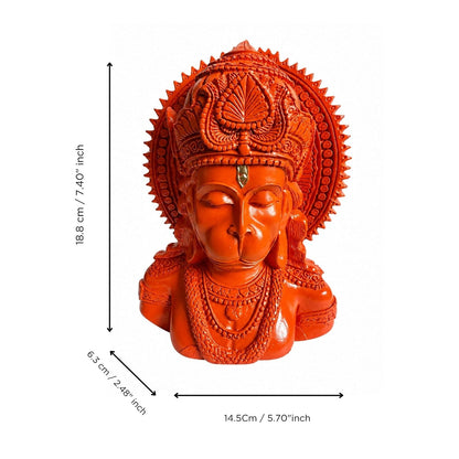 Lord Hanuman Ji Idol for Home Décor | Orange Hanuman Bust Statue with Intricate Detailing | Spiritual Decorative Showpiece for Temple, Living Room & Gifting