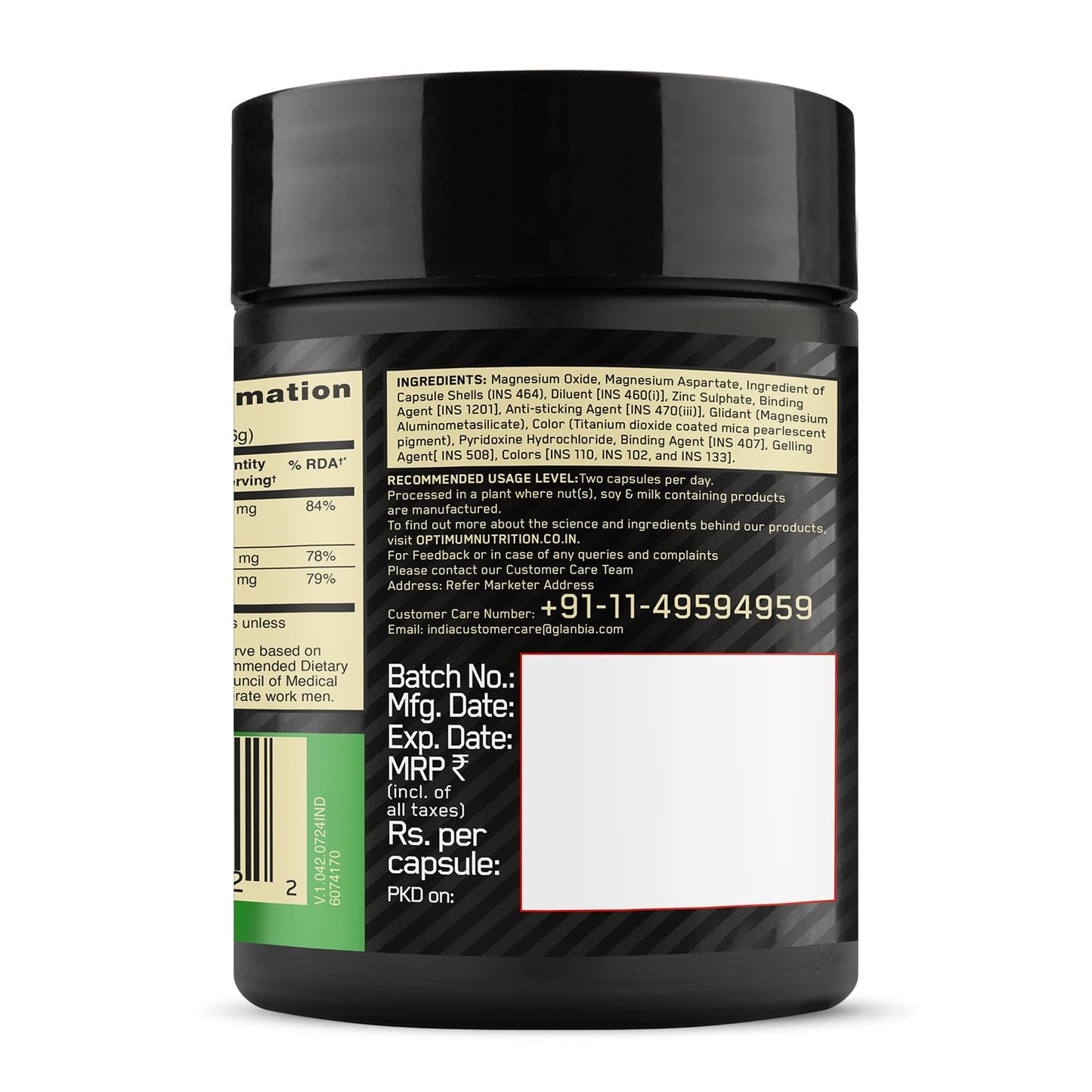 Optimum Nutrition (ON) Zinc Magnesium Aspartate (ZMA) - 60 Capsules, Muscle Strength, Metabolism, Immunity, Vegetarian