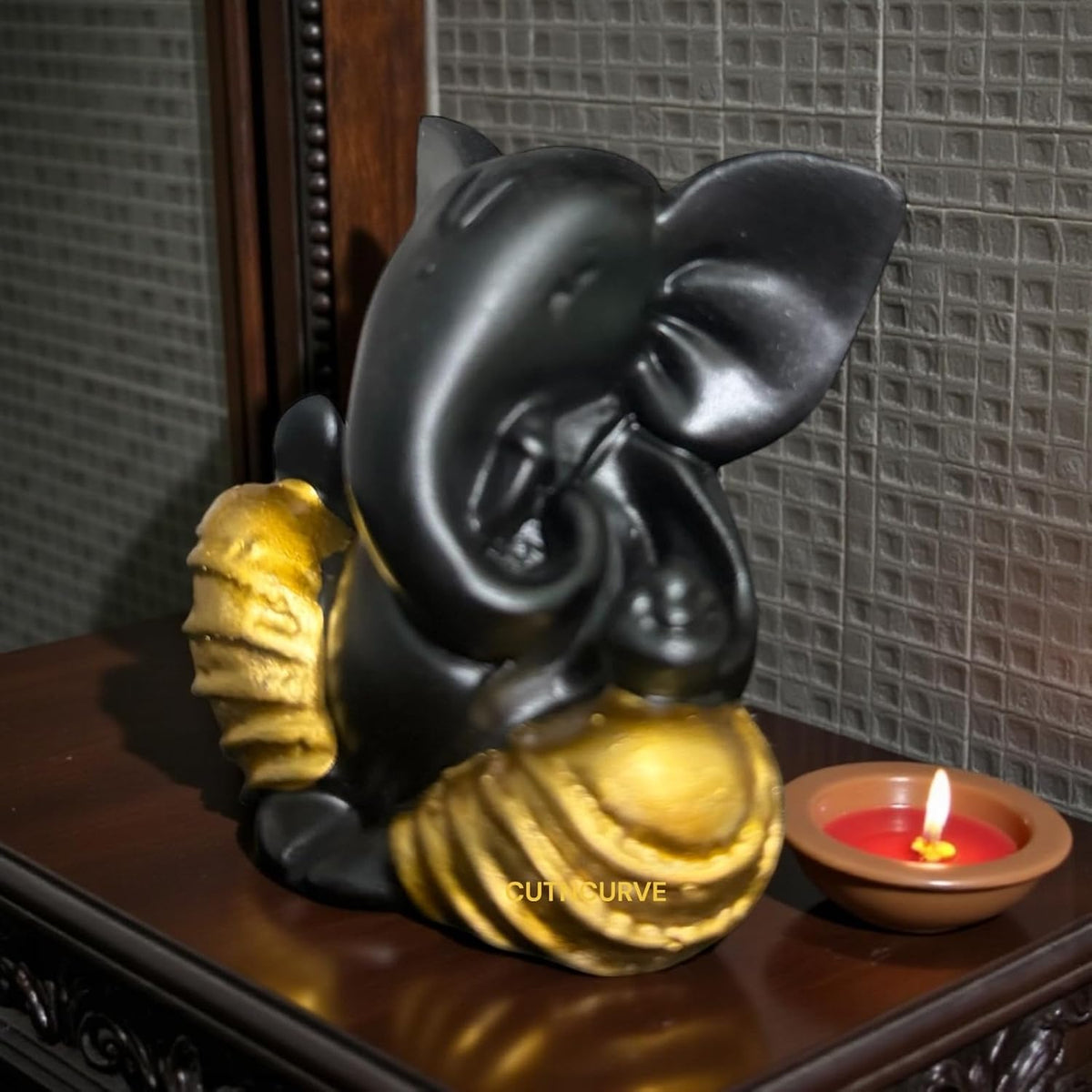 Lord Ganesha Idol for Car Dashboard | Composite Marble Ganesh | Available in White, Golden & Black | Small Sitting Ganpati Murti
