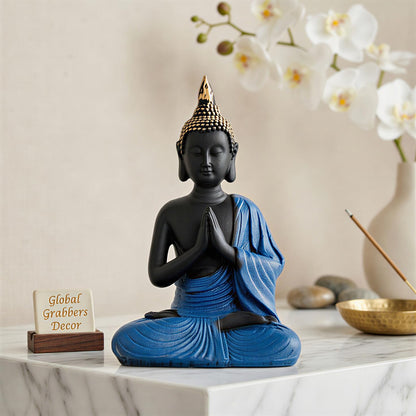 New Namaste Praying Buddha Statue showpiece Idol Home Decor Items for Living Room and Gifts (Blue Black)