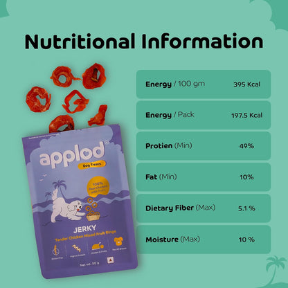 Applod Tender Chicken Mix Fruit Rings Dog Treats | Made Chicken Breast | High Protein, Low Fat, Grain-Free Reward Snack for Dogs | 50g