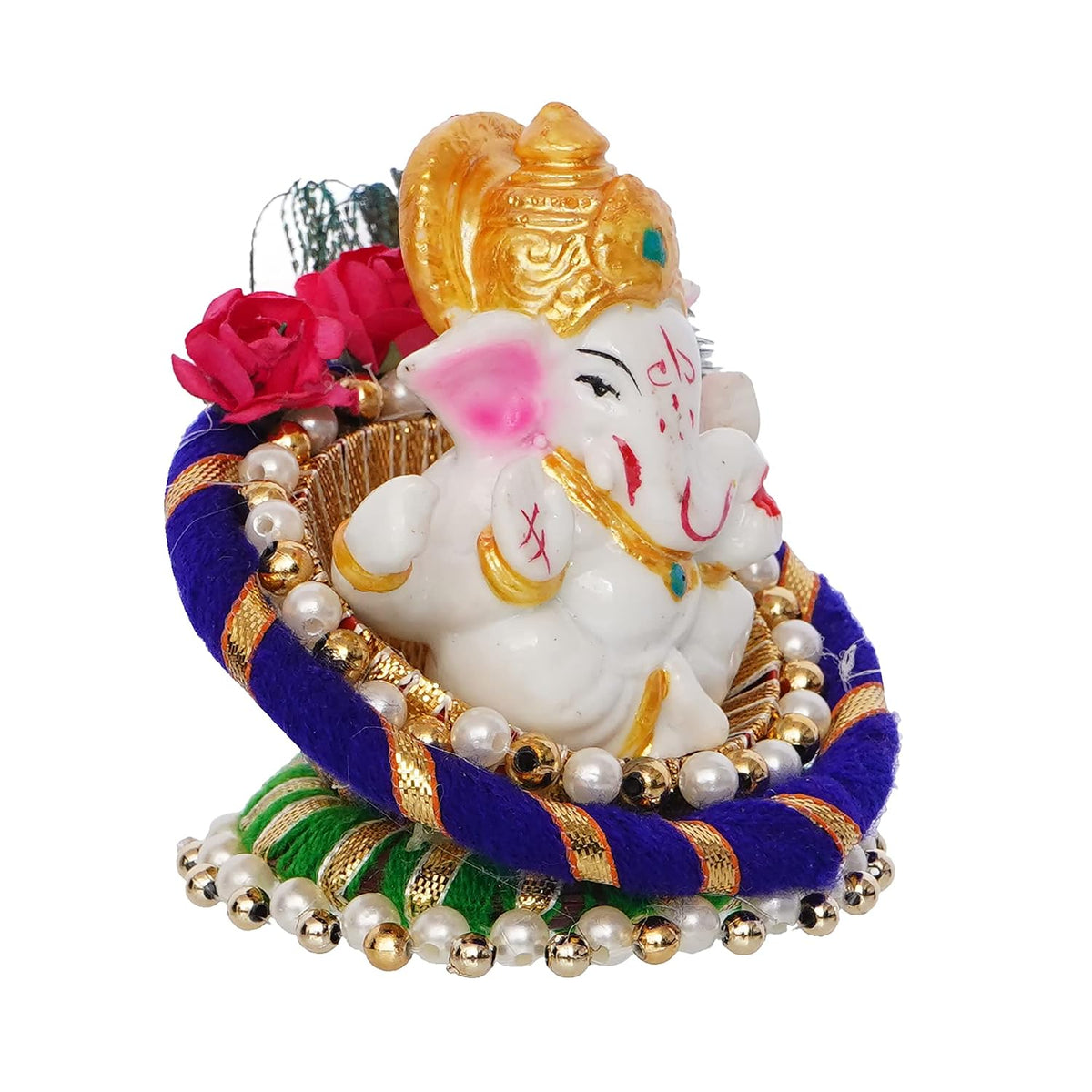 Resin Lord Ganesha Idol On Peacock Feather Decorative Plate| Ganesha Idol for Home Decor Car Dashboard| Ganesha Statue| Ganpati Murti Gift for Diwali Ganesh Chaturthi Housewarming Birthday