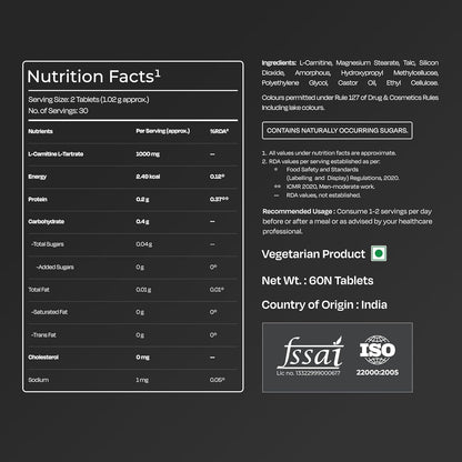 Nutrition facts label and ingredient list on a black background
