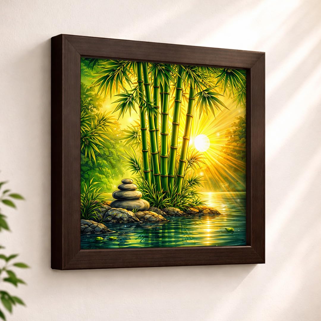 Bamboo Forest Vastu Calm Zen Nature Harmony Green Serenity Tranquil Framed Poster Artwork Decor Painting