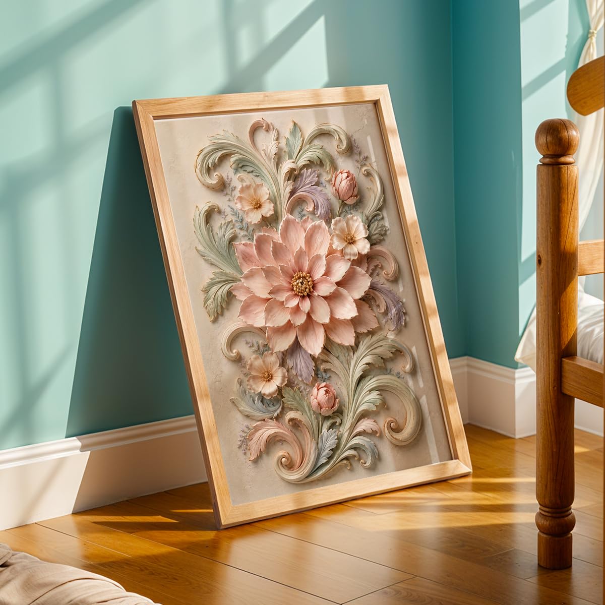Floral Botanical Wall Painting with Frame, Premium Textured Flower and Leaf Artwork, Pastel Nature Wall Decor Framed for Living Room, Bedroom, Office and Home Decoration (Art-8,13x19inch)