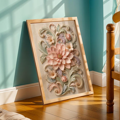 Floral Botanical Wall Painting with Frame, Premium Textured Flower and Leaf Artwork, Pastel Nature Wall Decor Framed for Living Room, Bedroom, Office and Home Decoration (Art-8,13x19inch)