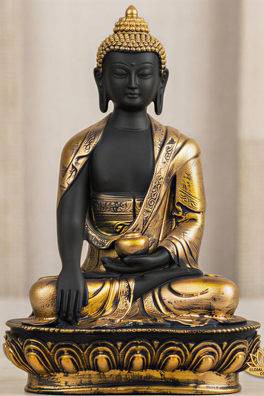 New Limited Edition Meditating Sitting Buddha Idol Statue showpiece Home Decor Decoration Items for Living Room and Gifts (Golden3 Black-BS1)