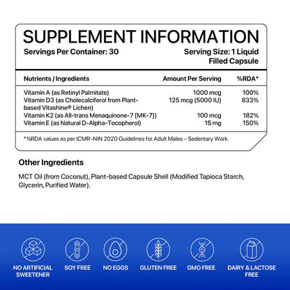 Supplement information label with vitamins and ingredients on a white background