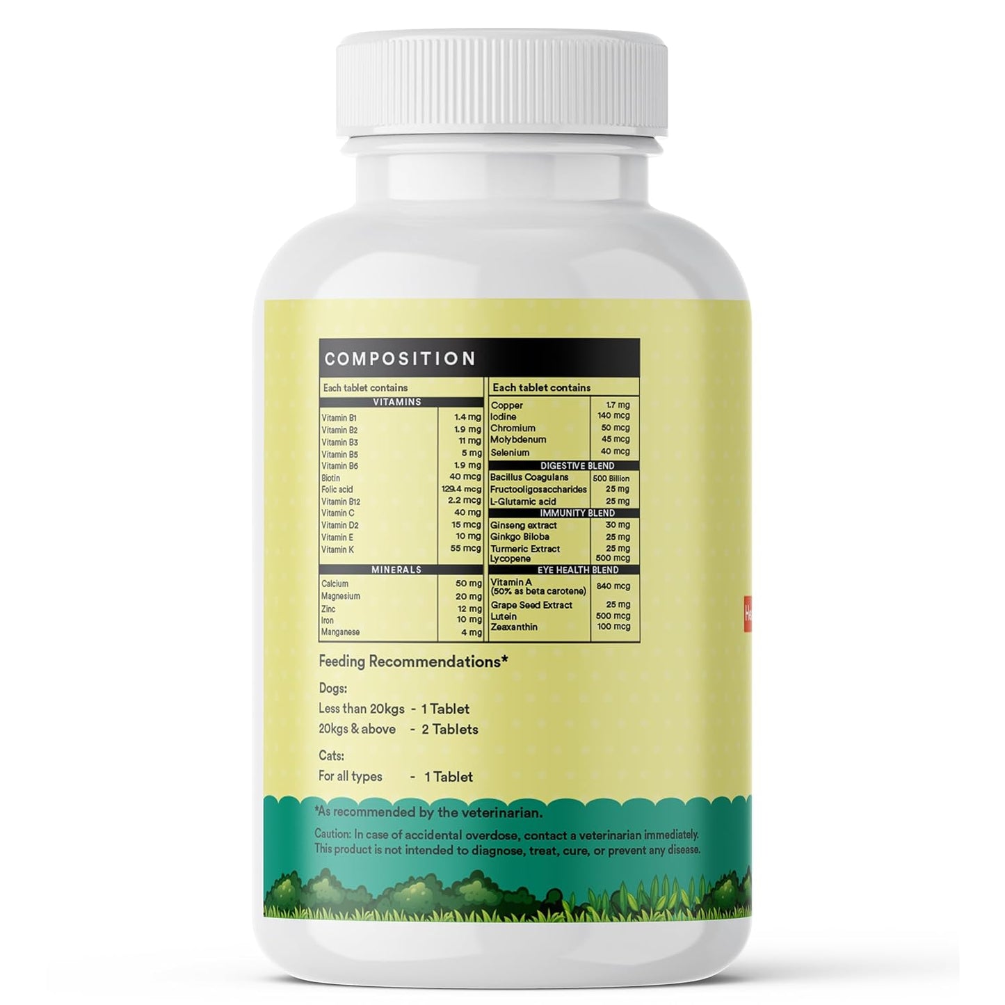 INLIFE Multivitamin for Dog Cat & Pets | Ginseng, Prebiotic & Probiotic Vitamin B12, C, D, E, Zinc & Biotin Supplement for Healthy Growth, Skin & Coat, Immune Support Supplement - 60 Tablets