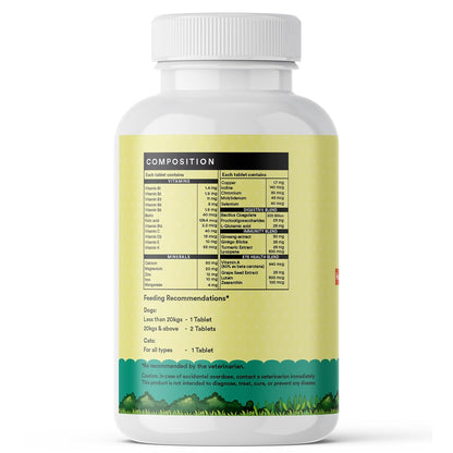 INLIFE Multivitamin for Dog Cat & Pets | Ginseng, Prebiotic & Probiotic Vitamin B12, C, D, E, Zinc & Biotin Supplement for Healthy Growth, Skin & Coat, Immune Support Supplement - 60 Tablets