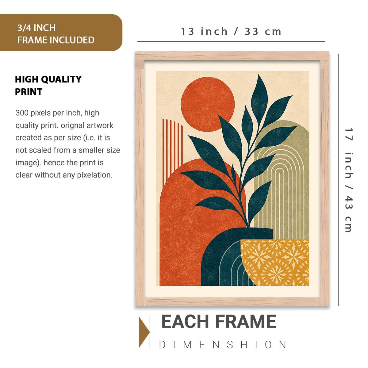 BOHO Art Home Decor Painting | Modern BOHO Artwork with Frame for Living Room Bedroom Hotel Wall | Digital Reprint Set of 3 | 13X17 Inch