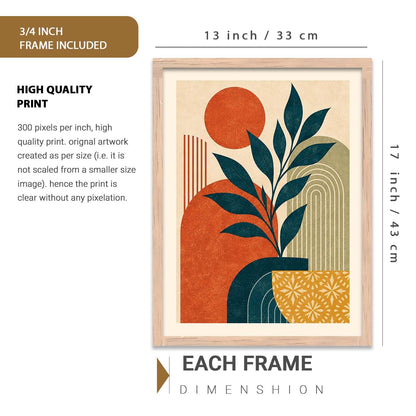 BOHO Art Home Decor Painting | Modern BOHO Artwork with Frame for Living Room Bedroom Hotel Wall | Digital Reprint Set of 3 | 13X17 Inch