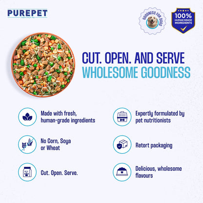 Purepet Fresh Dog Food 300g | Chicken & Vegetables for Adults & Puppies | High Protein, 65% Real Chicken, 35% Fruits & Veggies | No Preservatives | Ready to Serve | All Breeds | Single Meal Pack