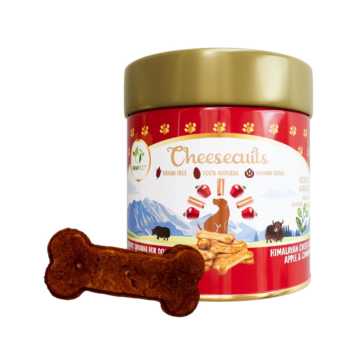 Pawfect Cheesecuits - Cheese Biscuits with Apple, Eggs and Cinnamon for Dogs- 100% Natural - Grain-Free - Hypoallergenic - Rich in Antioxidants - High-Protein Dog Training Treats (100g/3.53oz)
