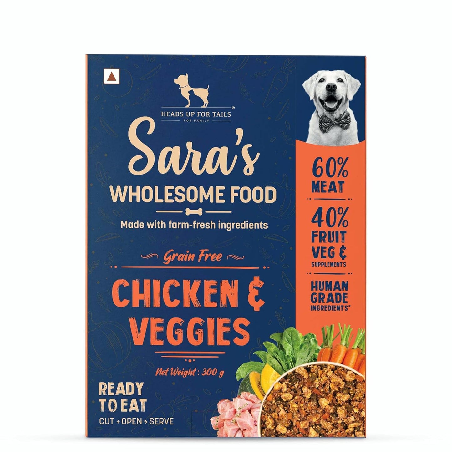 Sara's Wholesome by HUFT Grain-Free Chicken & Veggies Dog Food – 300 gm | Wet Meal with Human-Grade Ingredients | Gluten-Free, Balanced Nutrition | Suitable for Adults & Puppies