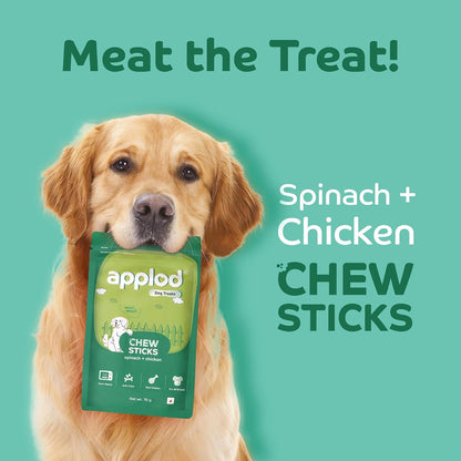 Applod Soft Spinach & Chicken Chew Sticks for Puppies, Adult & Senior Dogs | Nutritious Soft Chew Training Treats Gentle on Teeth | Healthy Veggie Dog Snacks | 70g