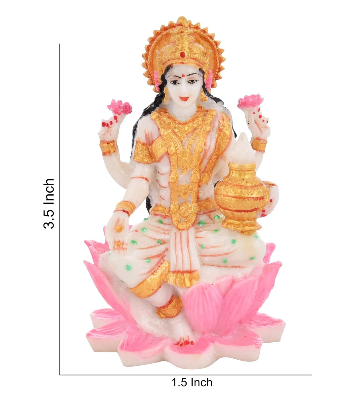 Goddess Laxmi Idol Sitting on Lotus | Handpainted Laxmi Murti on Pink Lotus Goddess Lakshmi Idol for Housewarming Gift Religious Showpiece (3.5 x 1.5 Inch)