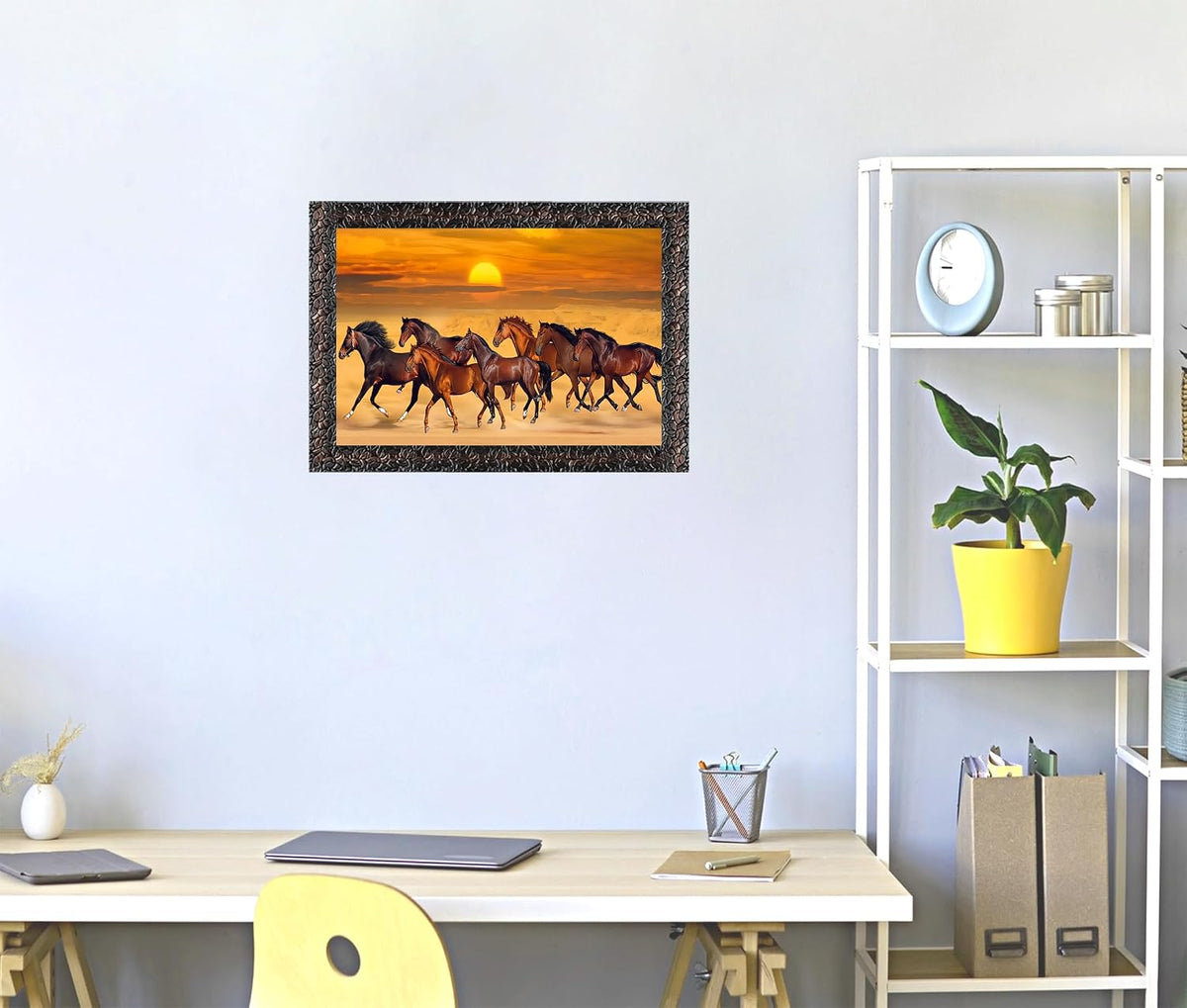 Running Seven Horses Painting With Frame