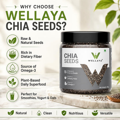 WELLAYA Chia Seeds - | Calcium and Protein Rich Healthy Raw Seeds | Clean Chia Seeds for Eating | Vegan Superfood for Wellness