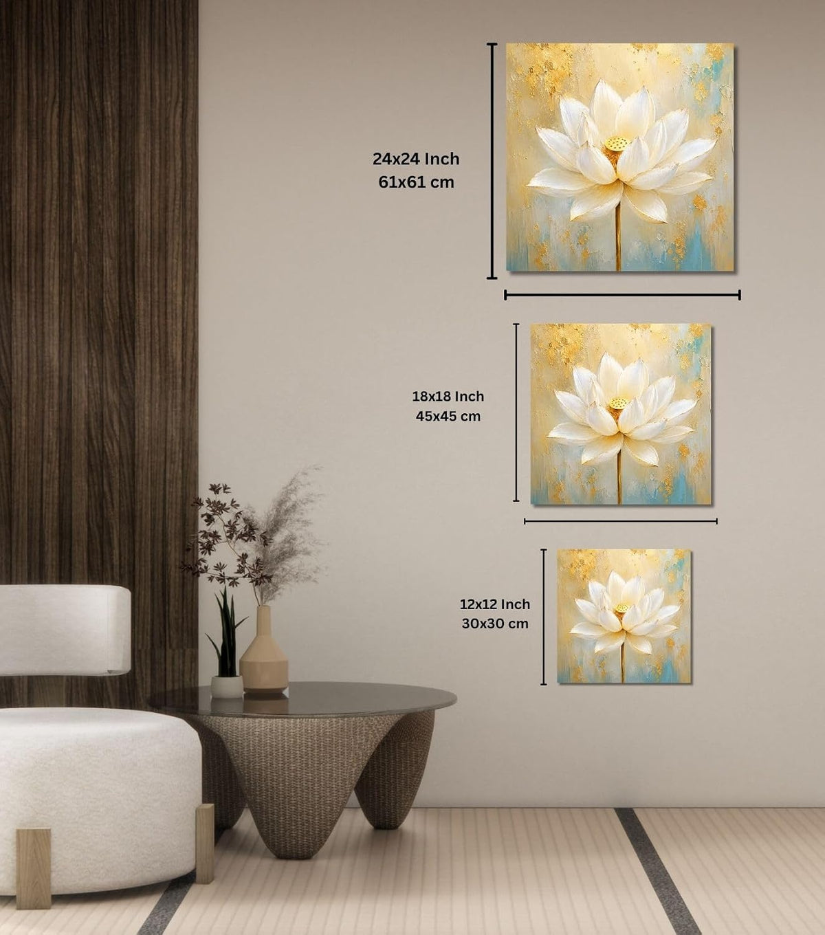 Lotus Flower Painting for Wall Vastu (15+ DESIGNS) Framed Lotus Canvas Painting for Living Room, Bedroom | Nature Floral Wall Art with Multiple Design Variations (White Abstract Lotus, 18x18 Inch, Framed)