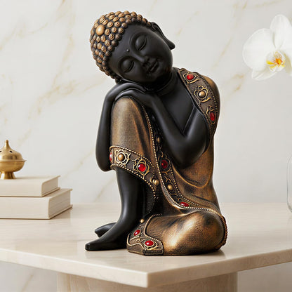 Buddha Idol Statue | Show Pieces for Home Decor Living Room (Black Golden)