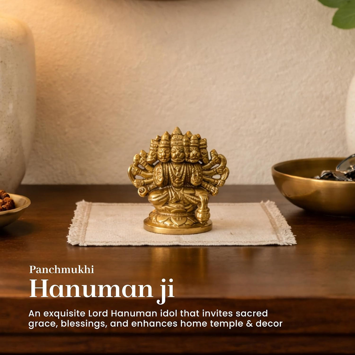 Panchmukhi Hanuman Ji Idol | Brass Five Face Hanuman Sculpture with Radiant Finish for Pooja Room | Festive Gift Idol (Design07: L7 x W5 x H7 cm)