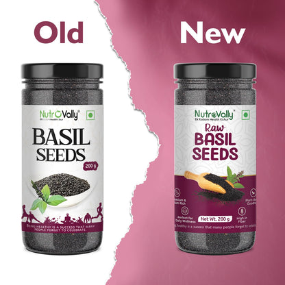 NutroVally Raw Basil Seeds 200g | Sabja Seeds Rich in Fiber, Plant-Based Protein & Essential Nutrients | Supports Digestion, Hydration, Satiety | Vegan, Gluten-Free Superfood for Detox Drink & Recipes