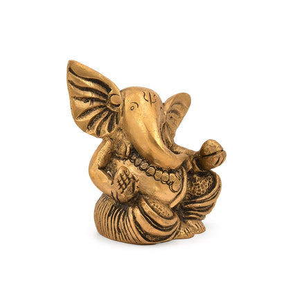 Ganesha Brass Statue Sitting Ganpati Figurine, Housewarming Gift Wedding Gift, Home Decoration Items, Housewarming Gift, Ganesh Idol for Gift, Gift for Ganpati Festival, (3x2 Inches)