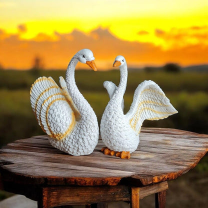 Fiber Resin Swan Pair Idol for Home Decor | Feng Shui Vastu Love & Harmony Symbol | Decorative Bird Showpiece for Living Room Bedroom Table Shelf Gift | 15x10x18 cm (Regular Quality)