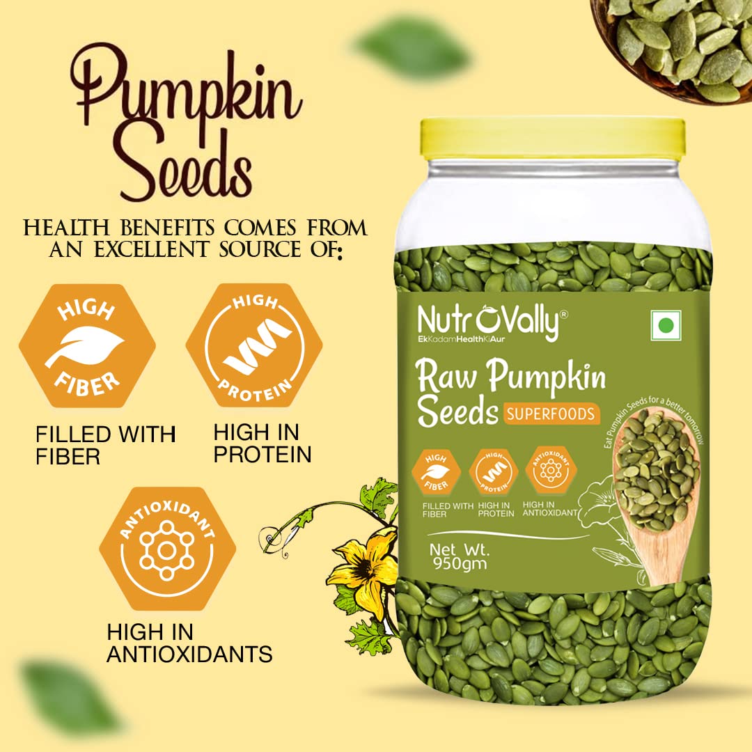 NutroVally - Pumpkin Seeds 950g Jar – Premium Roasted & Shelled Superfood Snack – High Protein, Gluten-Free & Nutrient-Rich for Healthy Snacking & Cooking
