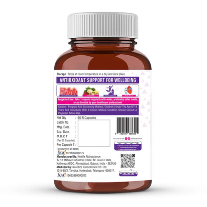 Brown supplement bottle with white label on a white background