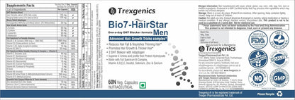 Trexgenics® BIO7-HAIRSTAR MEN Advanced Hair Support Tricho Complex ONE-A-DAY Formula (60 Veg. Capsules) (Pack of 1)