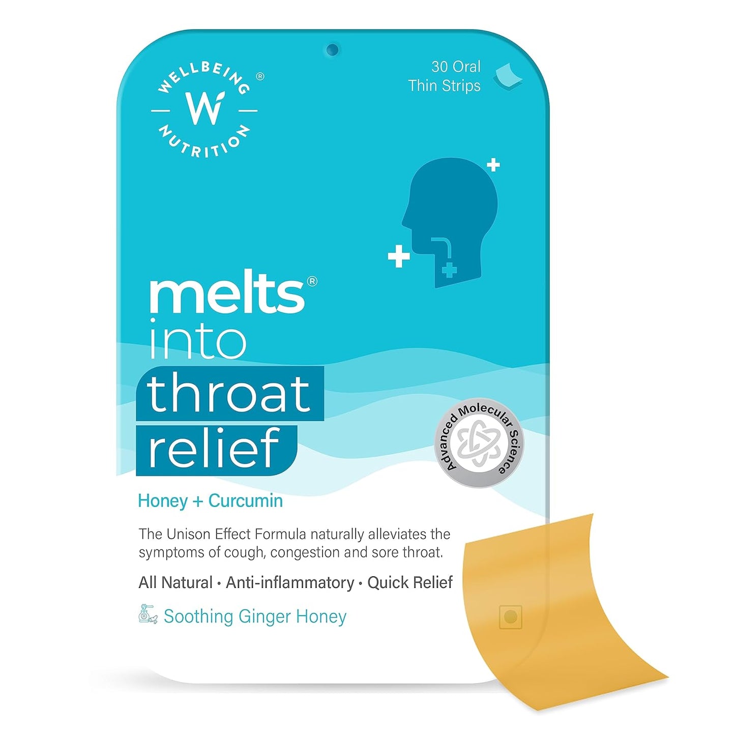 Wellbeing Nutrition Melts instant Throat Relief with 100% Natural Tulsi, Manuka Honey, Clove, Licorice, Curcumin, Ginger, Mint for Cough, Sore Throat, Irritation and Pain Relief (30 Oral Strips)