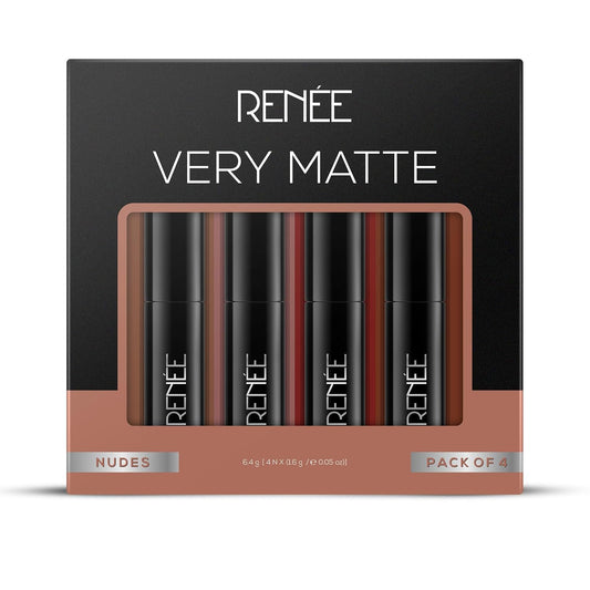 RENEE Very Matte Pack of 4 Matte Lipsticks - Nudes, Intense Color Pay Off, Full Coverage, Long Lasting & Weightless, Easy Glide Formula With Velvety Finish, Suitable for All Occasion & Gifting