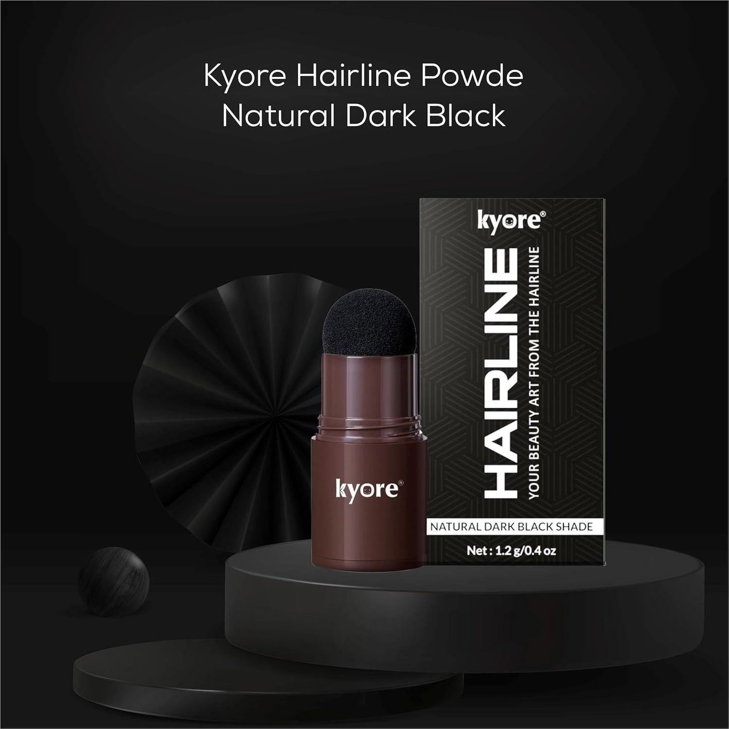 Kyore Hairline Powder with packaging on a black background