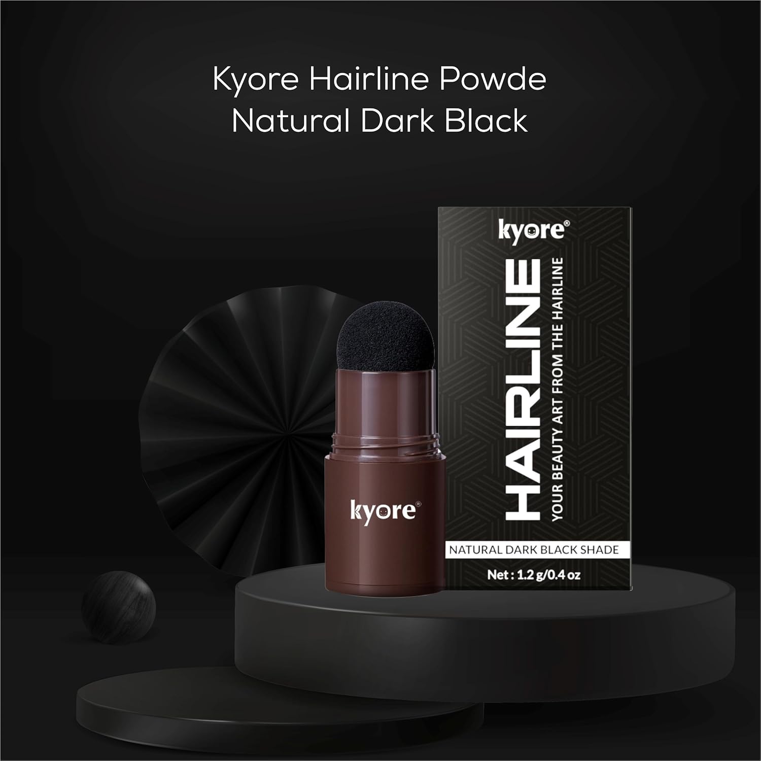 Kyore Hairline Powder with packaging on a black background
