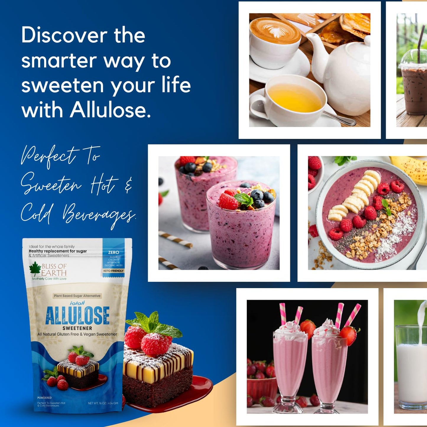Bliss of Earth Allulose Sweetener 1 lb (454g) Zero Calorie Keto Sweetener | Natural Sugar Substitute | Zero Glycemic Allulose Powder | Non-GMO, Vegan | Ideal for Baking & Beverages