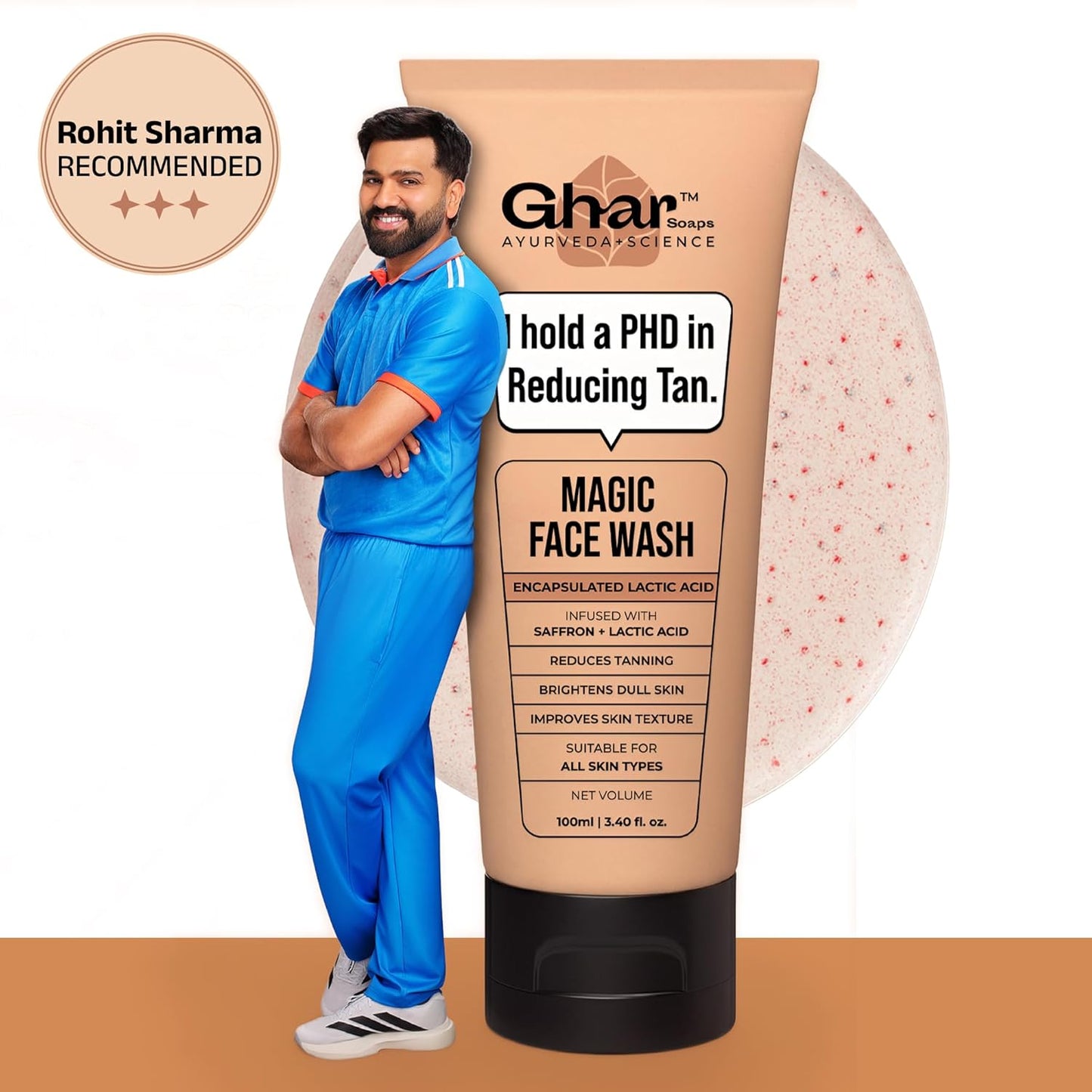 Ghar Soaps De-Tan Face Wash | For Tan Reducing, Brightening & Glowing Skin | With Sandalwood, Saffron, Coconut Oil & Goat milk | For All Skin Types | 100ml