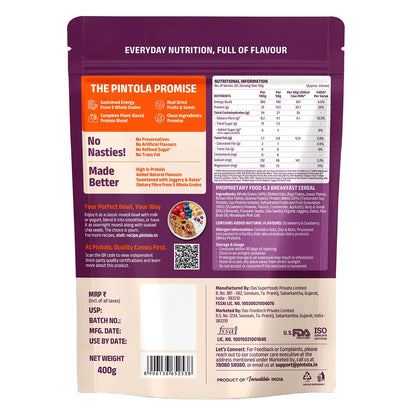 Pintola 25g High Protein Fruit & Nut Muesli 400g, Naturally Sweetened with Organic Jaggery & Dates, No Refined Sugar, Gluten-Free, Breakfast Cereal