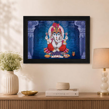 Prosperity Shubh Labh Ganesha Art Framed Painting | Ready to Hang (Wood, 12inch x 18 inch)