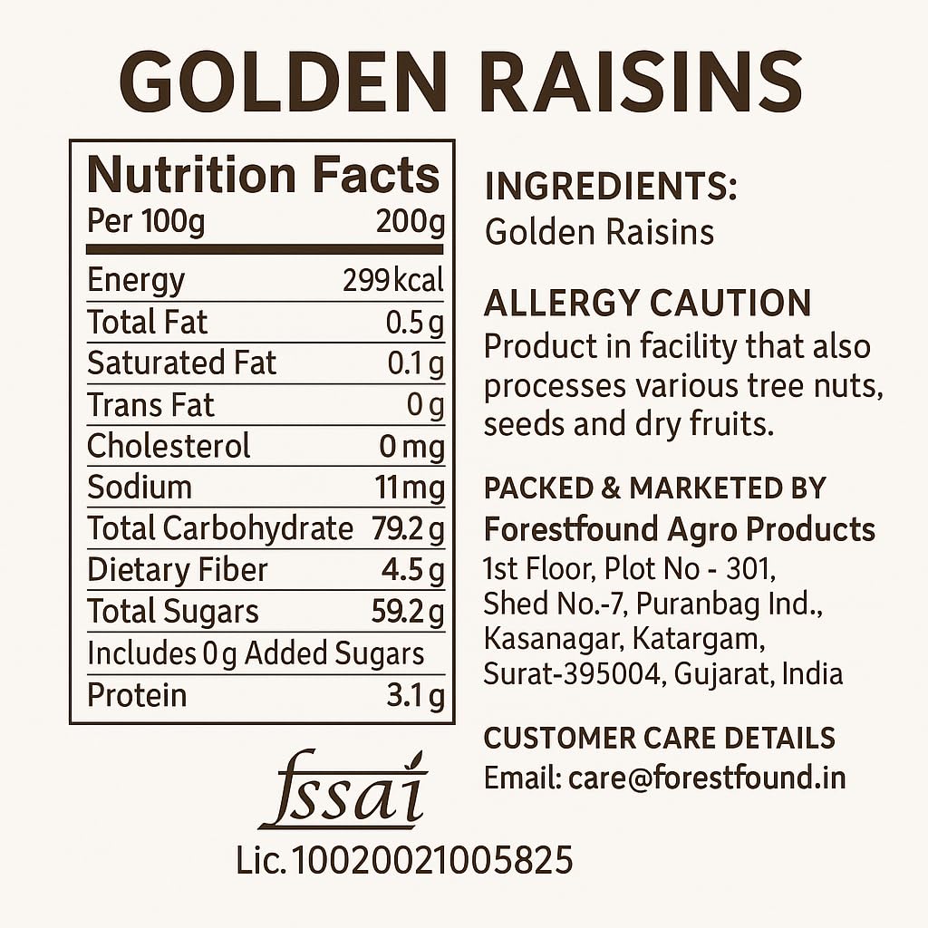 Forest Found Greek Seedless Golden Raisins | Large Golden Kishmish | Natural Dried Grapes for Energy | High Antioxidant Kishmish for Immunity & Skin Health